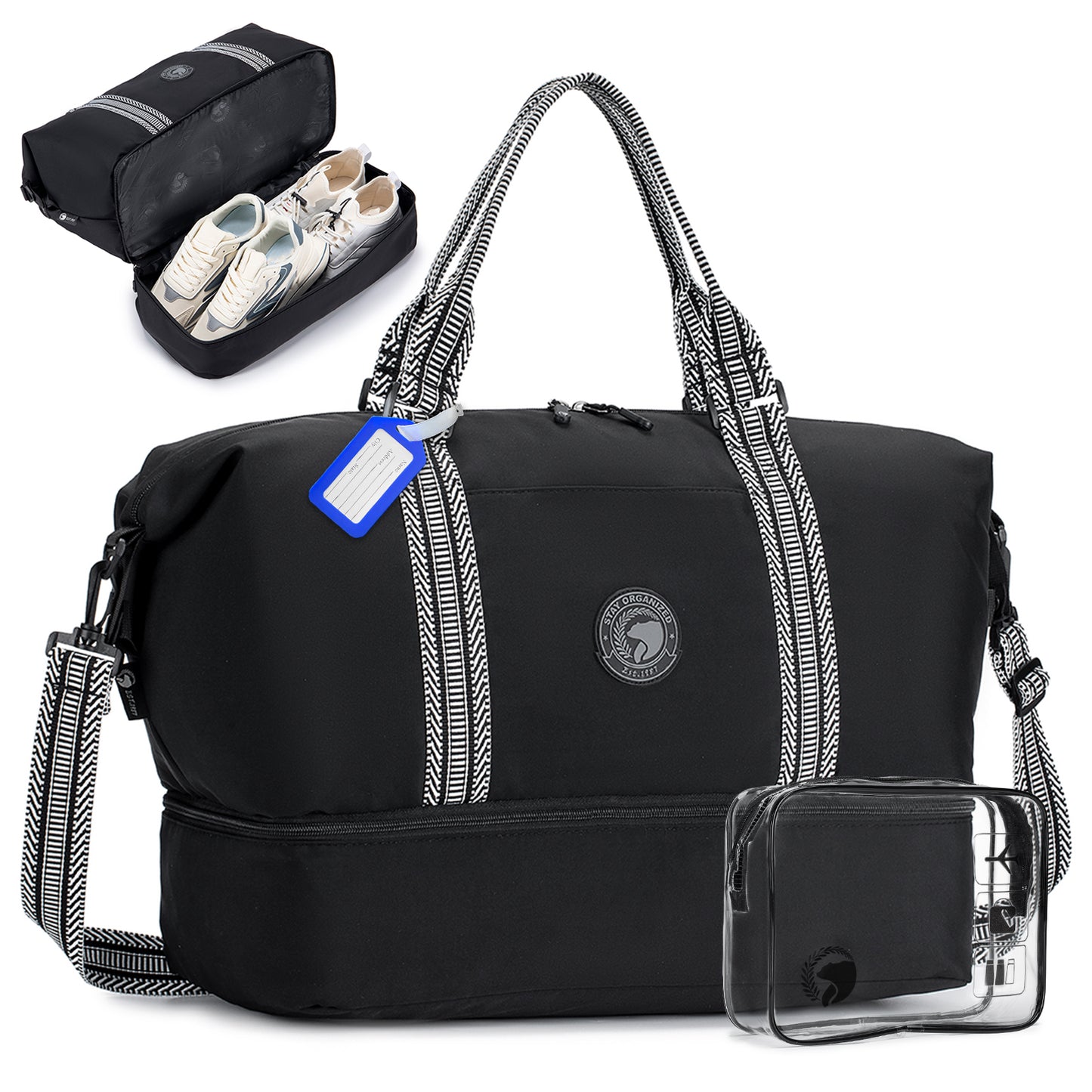 14x18x8 Travel Bag Frontier Airlines Personal Item Bag with Shoe Compartment Tote Carry on Luggage 32L Weekender Overnight for Women Men Black