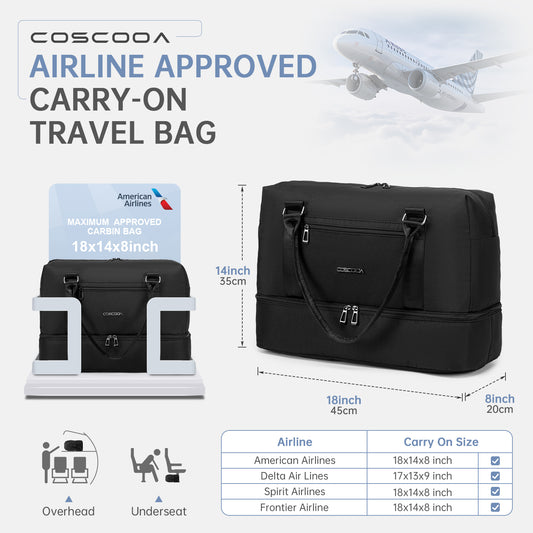 18x14x8 For Spirit Airlines Personal Item Bag Underseat with Shoe Compartment,Carry On Weekender Overnight Tote Bag