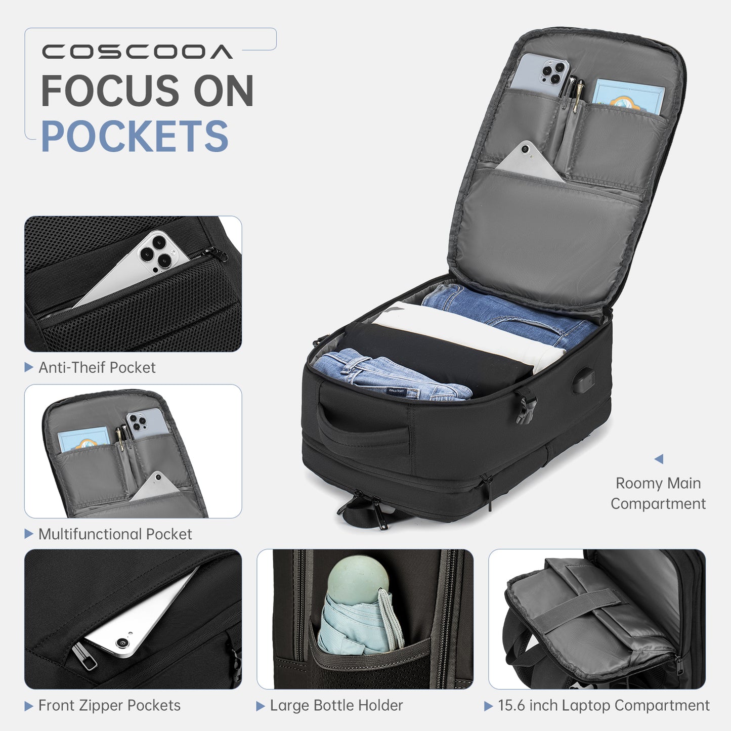 17x10x9 inch/40x20x25 CM Expandable Travel Backpack 20-30L,Cabin Size United Airlines Personal Item Bag ,Flight Approved Underseat Ryanair Carry on Luggage Bag,Mochila de Viaje