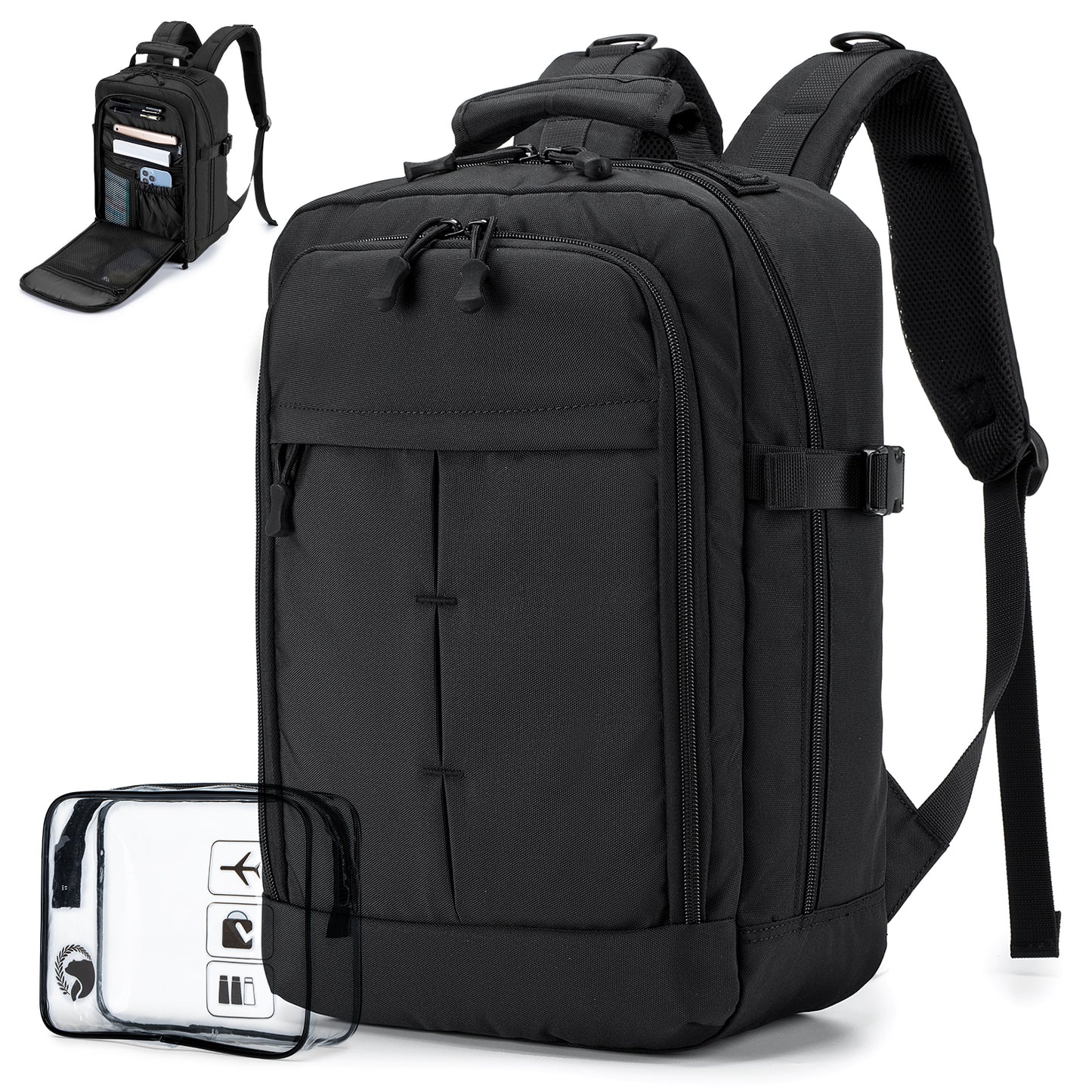 17x10x9 inch/40x20x25 CM Travel Backpack 20L,United Airlines Personal Item Bag ,Flight Approved Underseat Ryanair Carry on Luggage Bag,Mochila de Viaje,Cabin Size Backpack Black