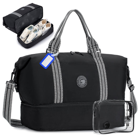 14x18x8 Travel Bag Frontier Airlines Personal Item Bag with Shoe Compartment Tote Carry on Luggage 32L Weekender Overnight for Women Men Black