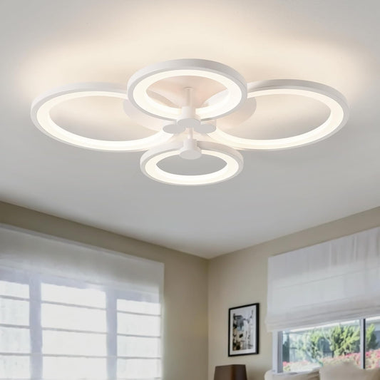 QNNP LED Ceiling Lights Dimmable Flush Mount Chandelier, 4-Ring Modern Acrylic LED Ceiling Lamp Fixture with Remote Control Indoor Low-Profile Lighting for Living Room