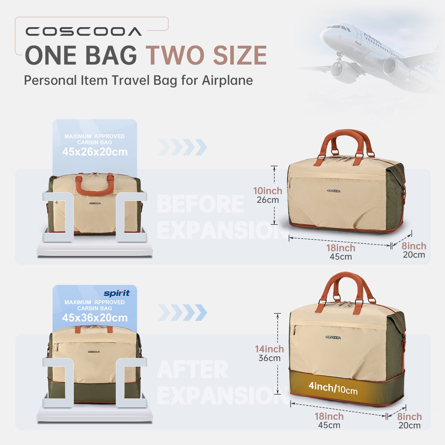 18x14x8 Spirit Airlines Personal Item Bag Carry on Duffel Bag Weekender Travel Totes Bag with Wet Pocket Compartment for Sports,Gym,Overnight and Short Trip