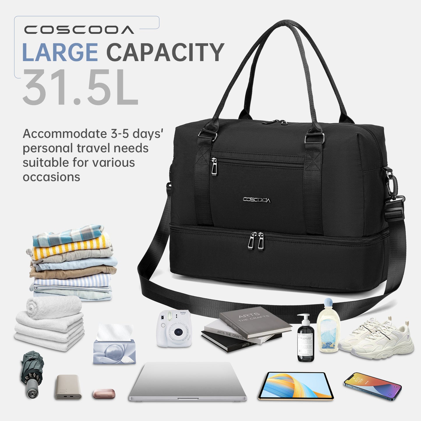 18x14x8 For Spirit Airlines Personal Item Bag Underseat with Shoe Compartment,Carry On Weekender Overnight Tote Bag