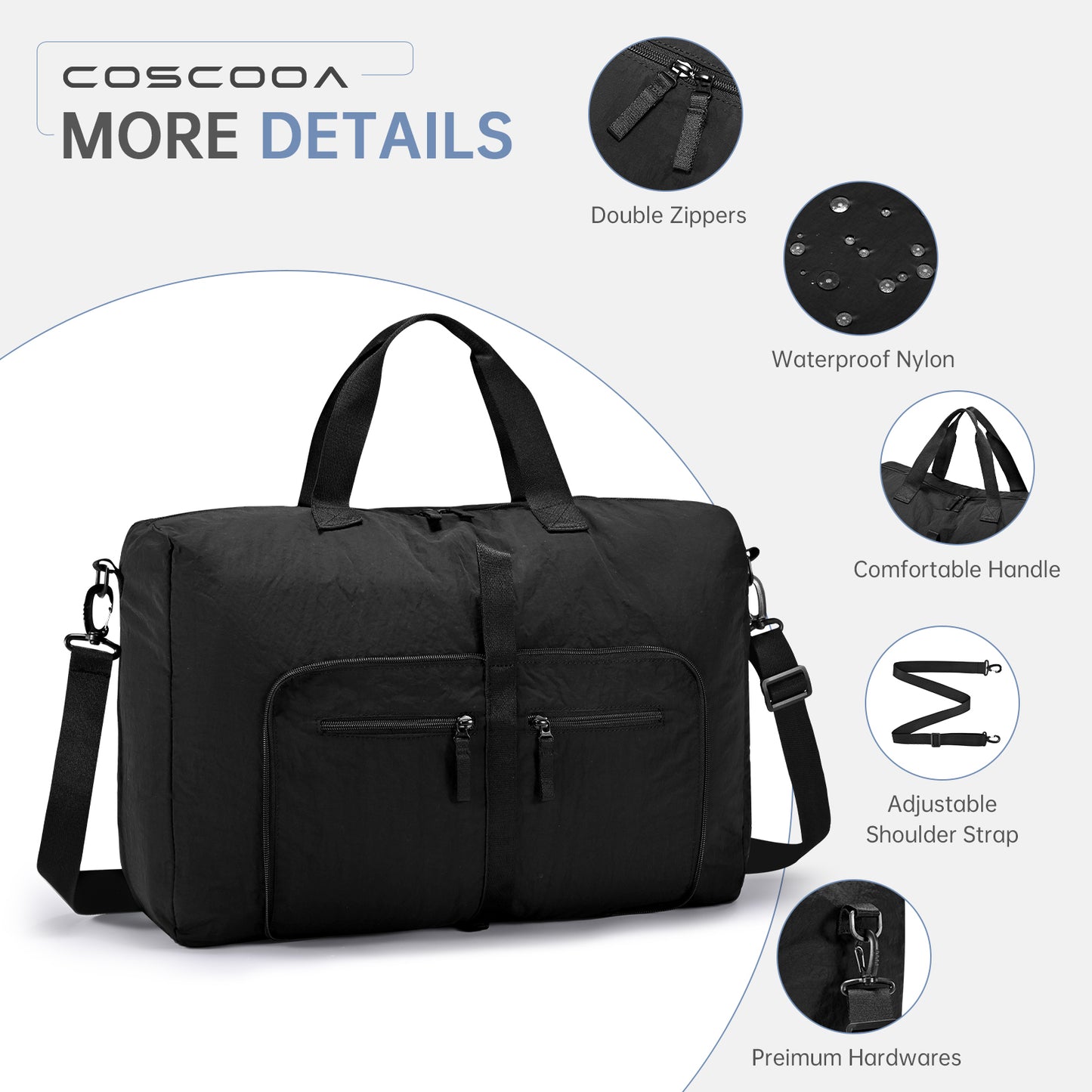 Lightweight Ryanair Carry on Bag 55x40x20 cm Personal Item Bag for Airlines, 45L Foldable Travel Duffel Bag for Women Men, Waterproof Weekender Overnight Hospital Bags for Labor and Delivery