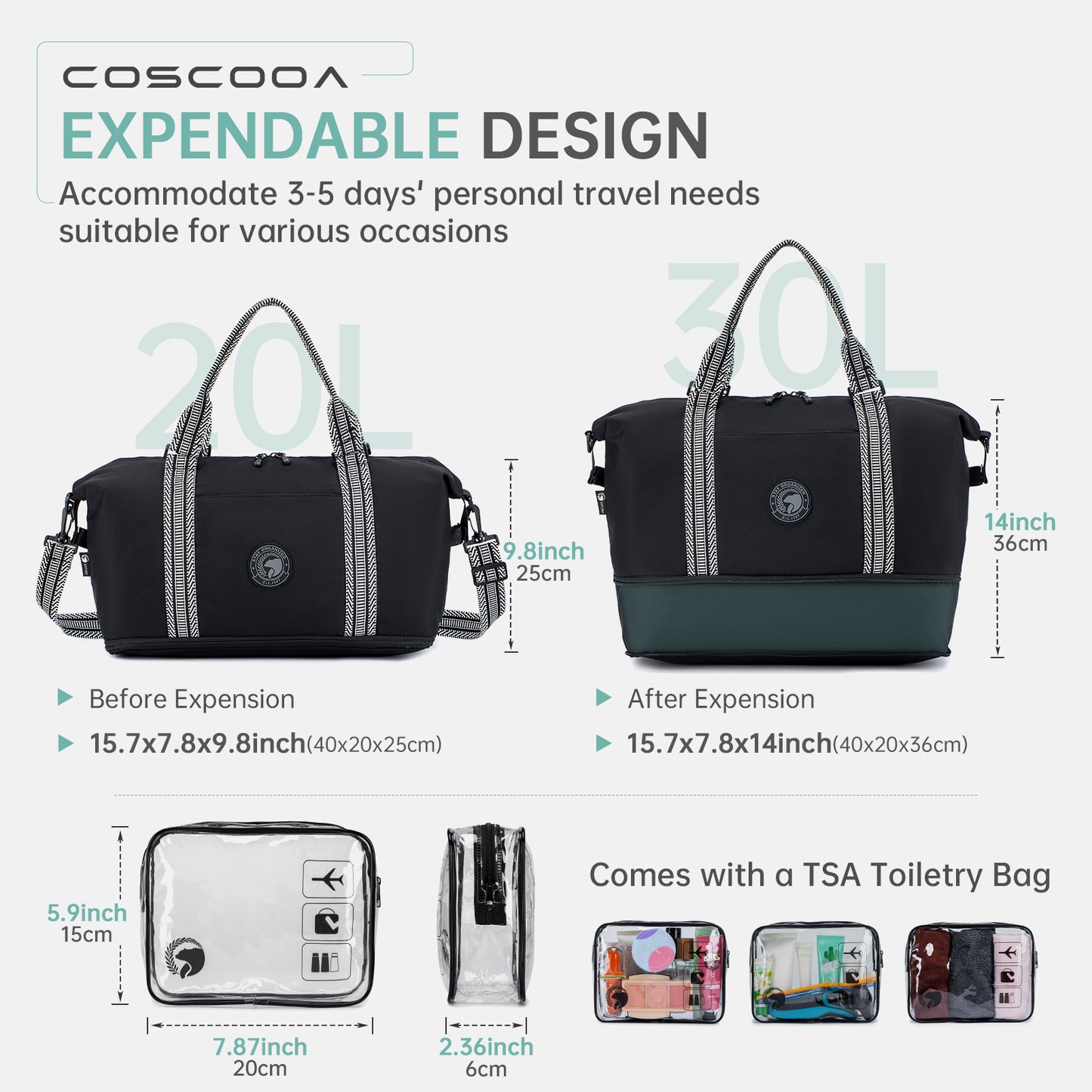 9x10x17 Personal Item Bag,Expandable 20-30L Weekender Overnight Tote Bag, United Airlines 17x10x9 inch Duffel Bag