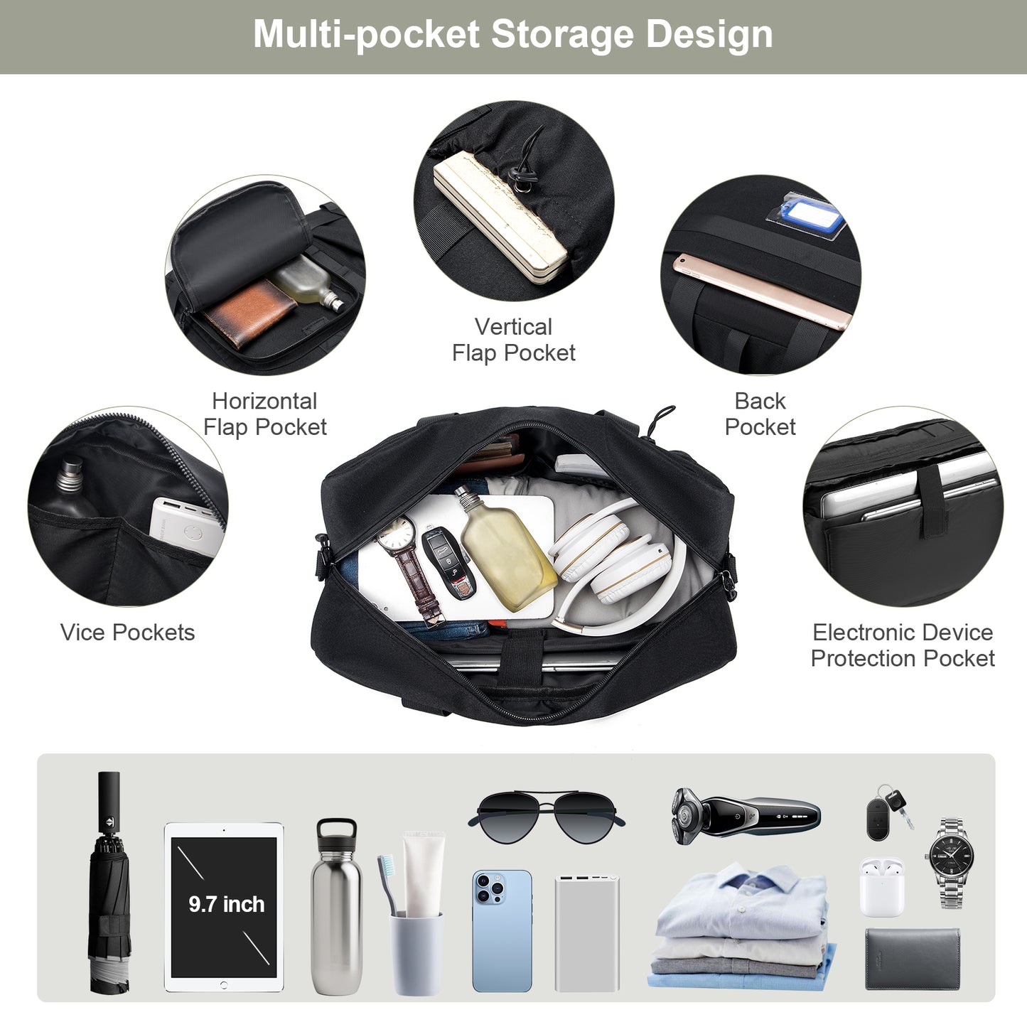 40x30x15cm / 16x12x6 inch Carry On Travel Duffle Bag  Personal item Bag for Airplane,Under Seat 15.6 inch Laptop Bag Black