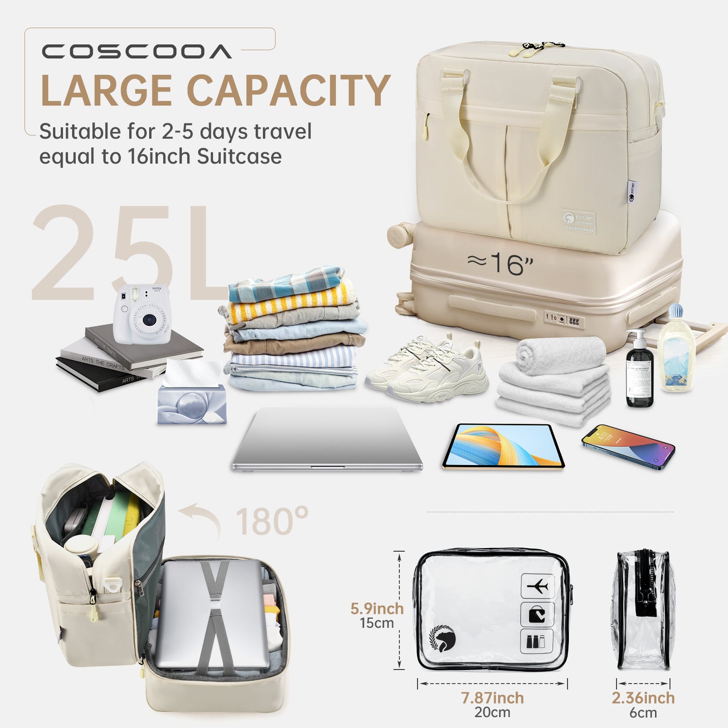 40x30x15 cm Personal Item Travel Bag,Expandable 40x30x25cm Carry on Duffel Bag,Flight Approved Underseat Weekender Overnight Bag with Wet Pocket