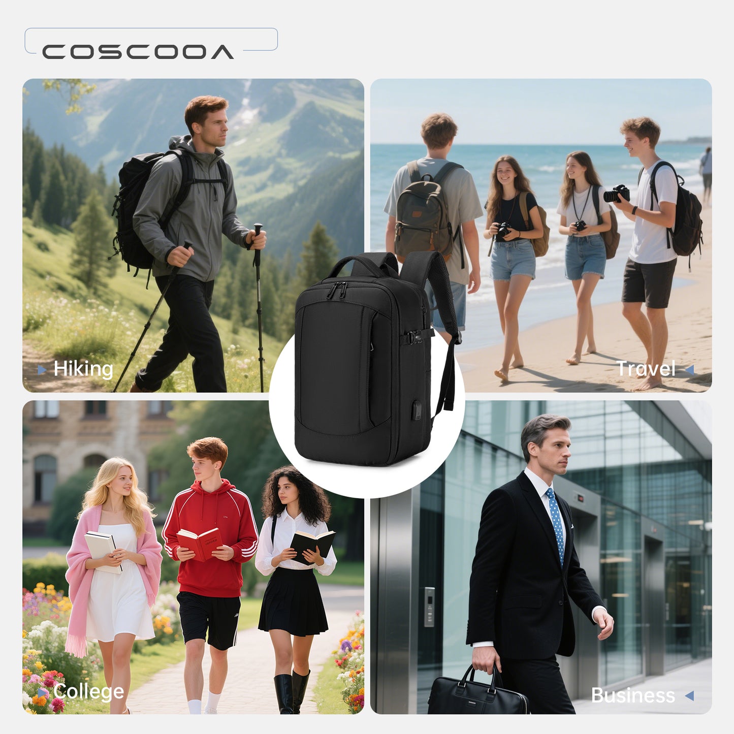 17x10x9 inch/40x20x25 CM Expandable Travel Backpack 20-30L,Cabin Size United Airlines Personal Item Bag ,Flight Approved Underseat Ryanair Carry on Luggage Bag,Mochila de Viaje